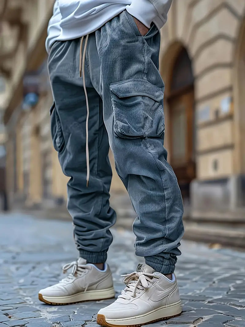 Cord | Corduroy Cargo Pants mit Taschen – Mid Waist, Kordelzug, Leicht Stretch