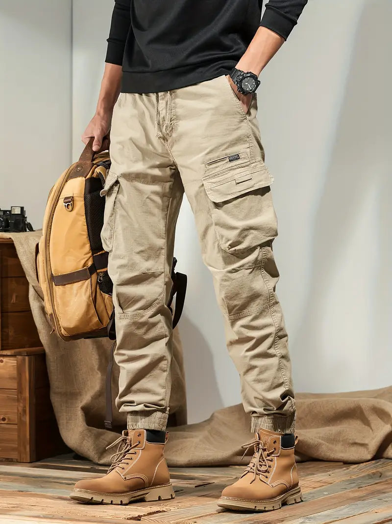 Her | Herren Solid Cargo-Hose mit Mehreren Taschen – Lässige Outdoor-Hose
