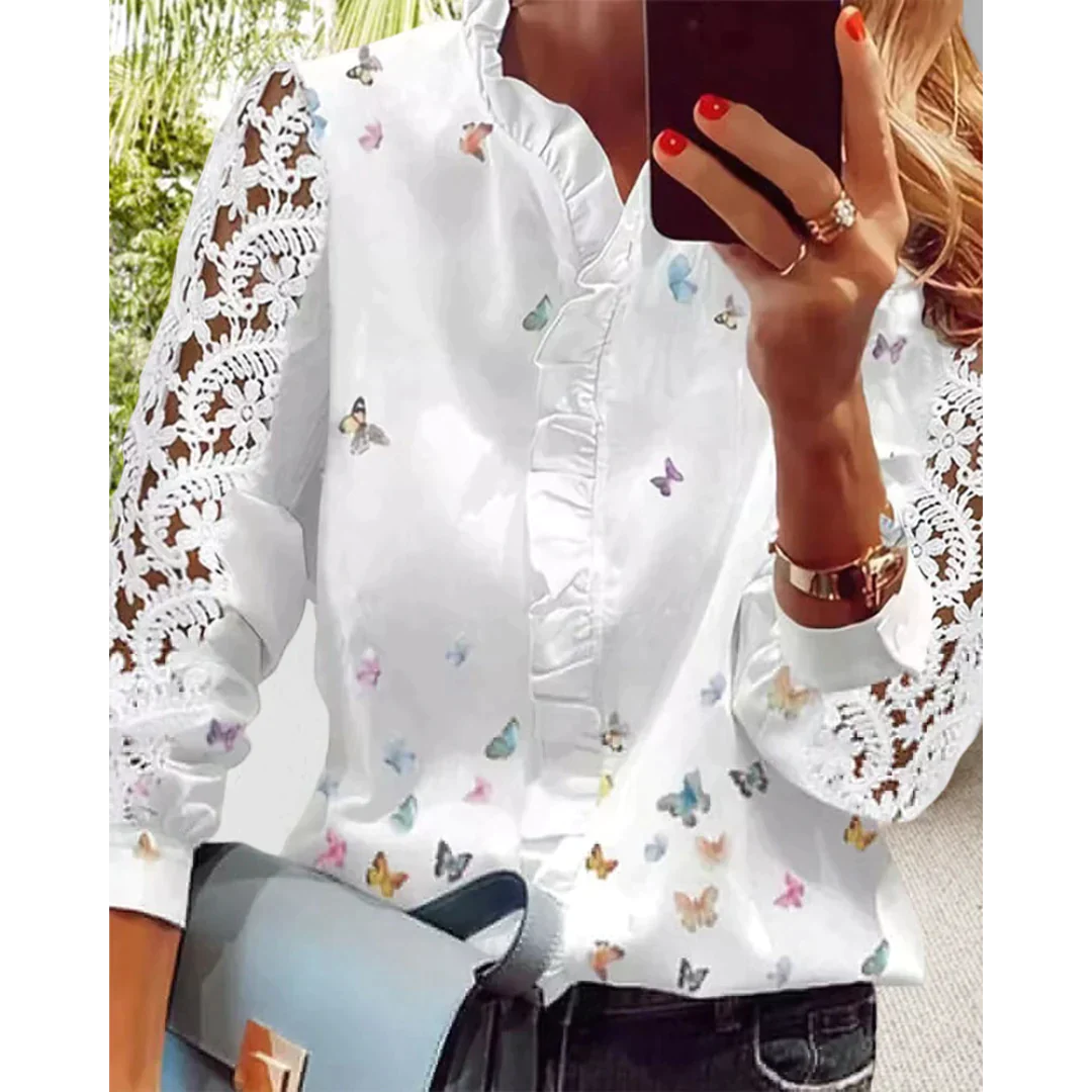 Tiana | Schmetterling V-Ausschnitt Bluse mit langen Ärmeln