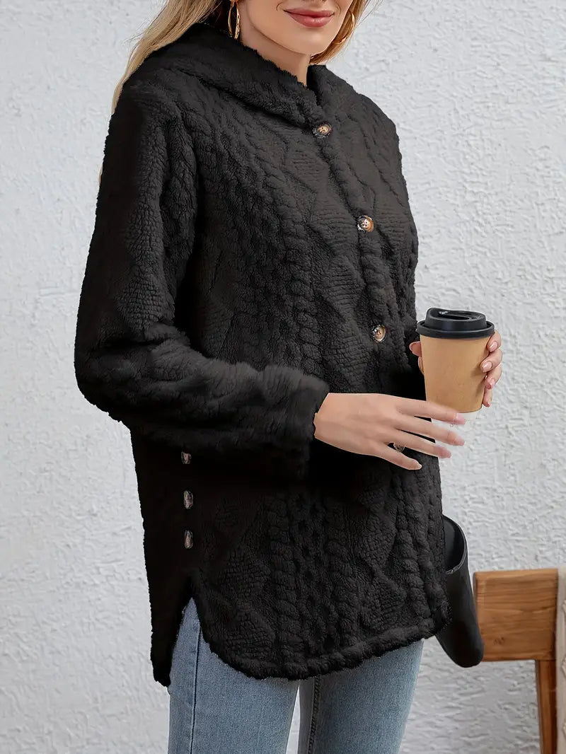 Tedy | Teddymantel mit Kapuze, luxuriöse Oberbekleidung aus Kunstpelz mit geteiltem Seitendesign