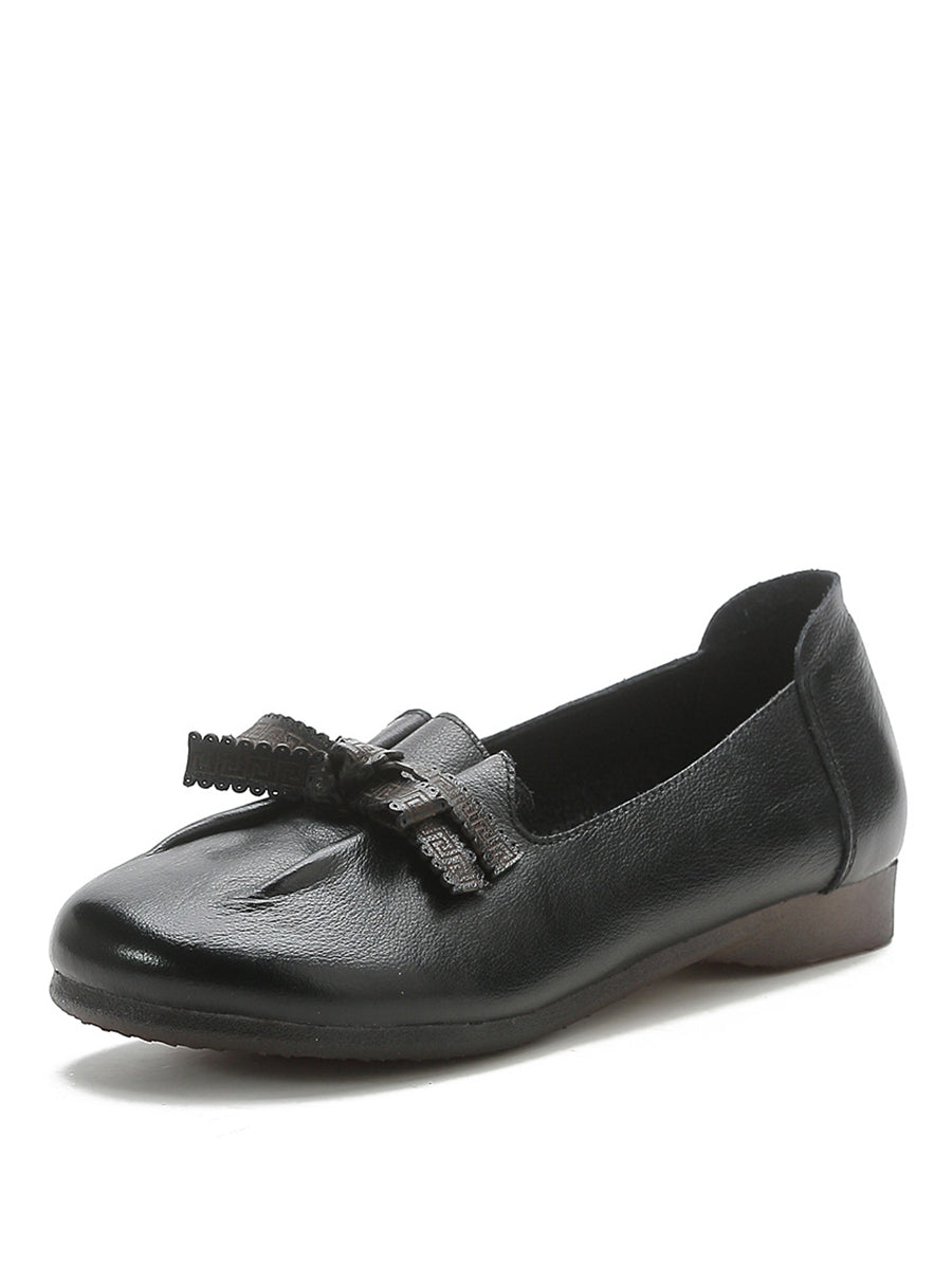 Melinda | Damen Sommer Leder Schuhe mit Schleife und Schlitz