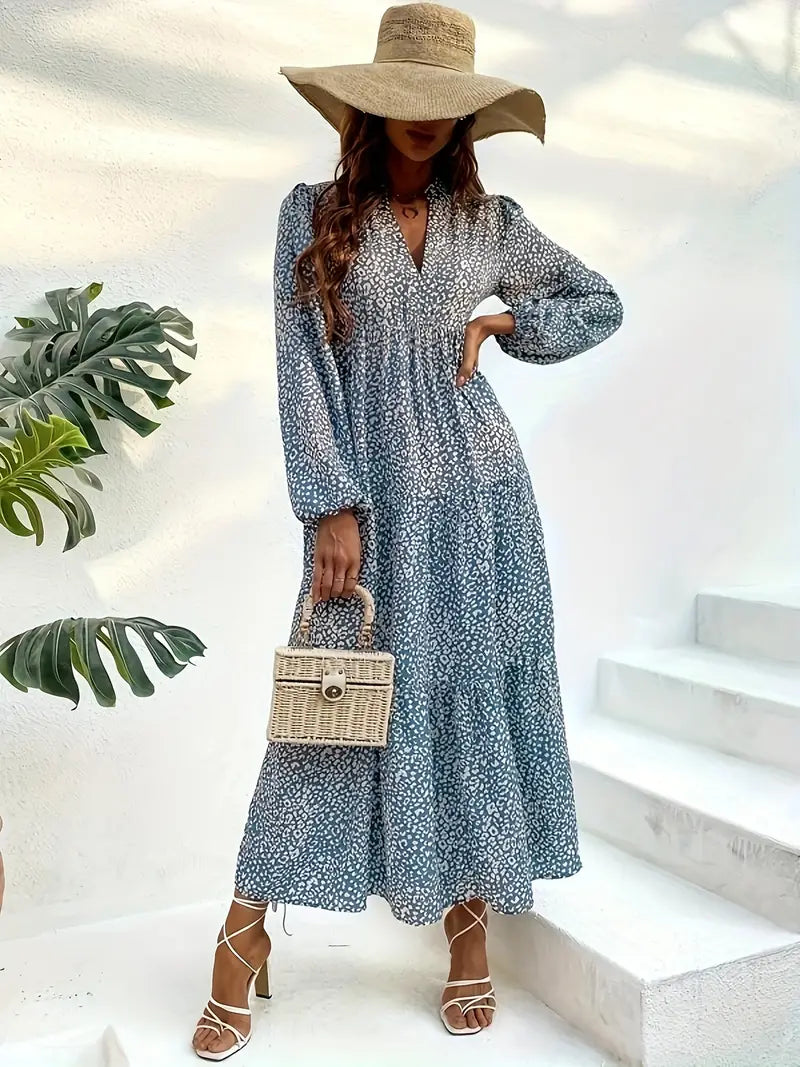 Frederique - Wildfeuer Boho-Leoparden Maxikleid