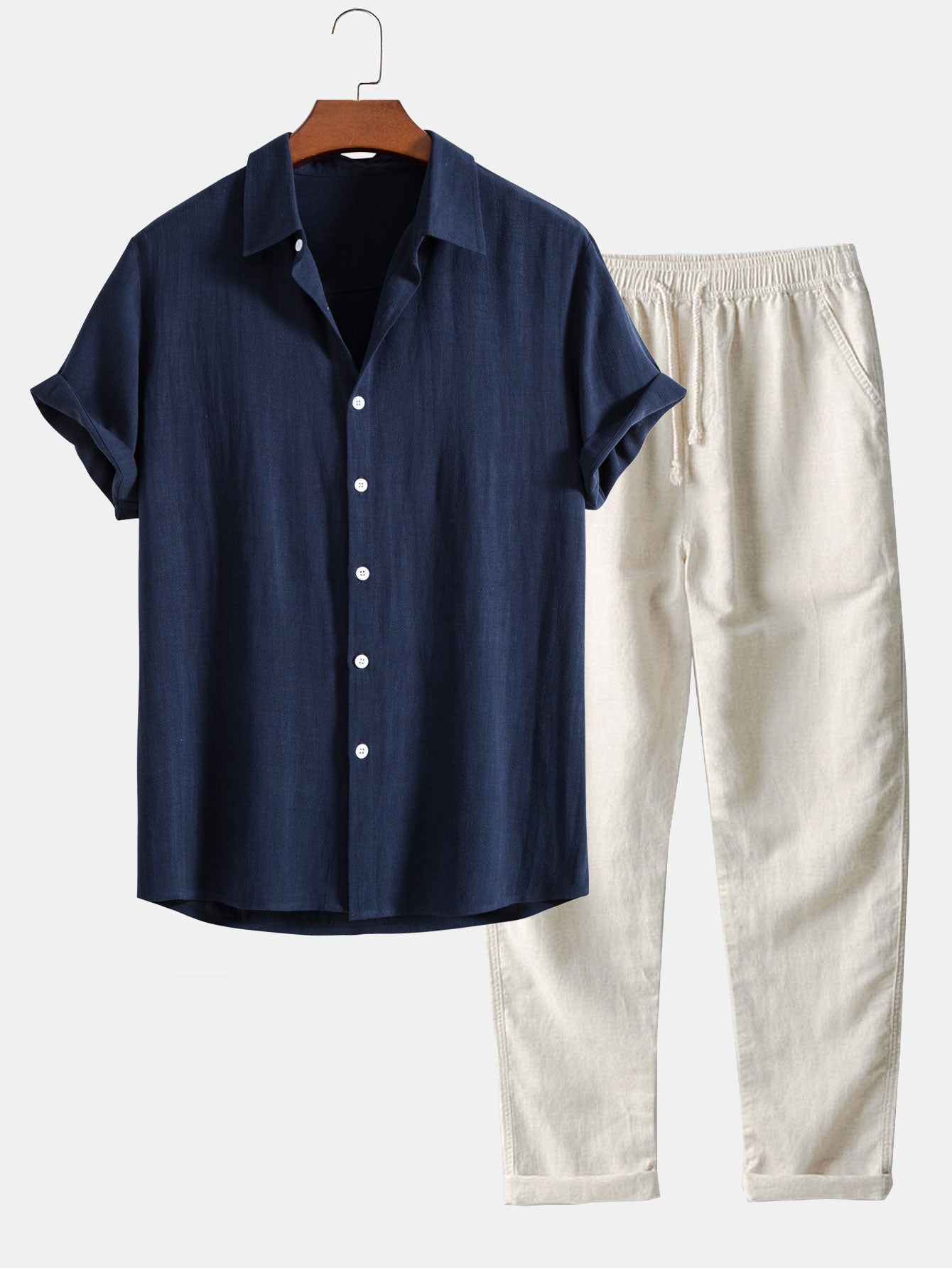 Nadja | Bluse mit kurzen Ärmeln und Leinenhosen Sommer Set für Herren