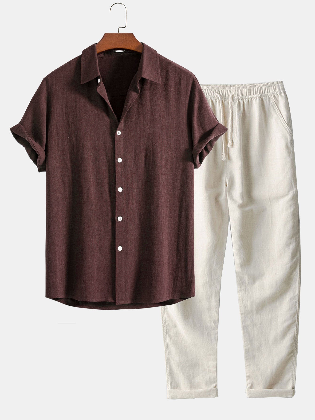 Nadja | Bluse mit kurzen Ärmeln und Leinenhosen Sommer Set für Herren