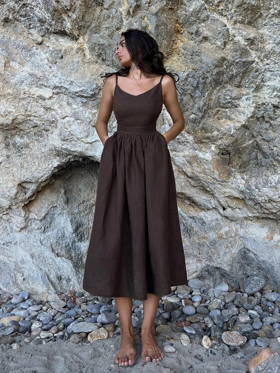 Heather - Langes Leinen Sommerkleid für Damen