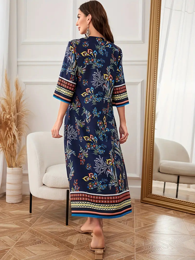 Mirri - Ethnisches grafisches Wandteppich Boho Midikleid