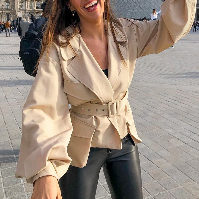 Shibo | Damen-Cropped-Jacke mit Lantern-Ärmeln