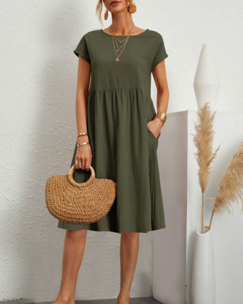 Paulina | Bequemes Midi-Kleid mit Rundhalsausschnitt & Taschen