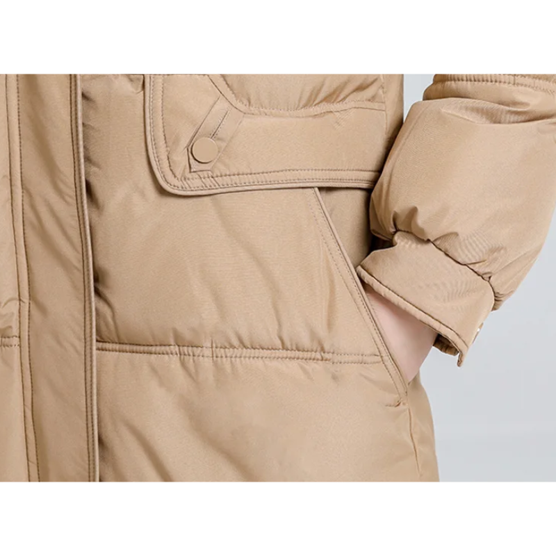 Aviere | Lange Daunenjacke für Damen mit Kapuze, Reißverschluss und hochwertiger Füllung