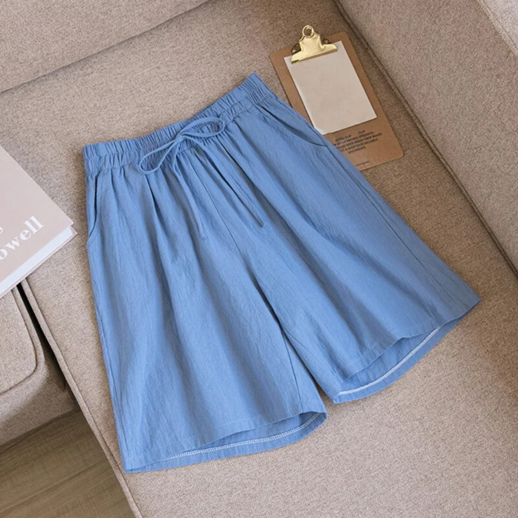 Celia |Leinen-Shorts mit elastischem Bund und weitem Bein