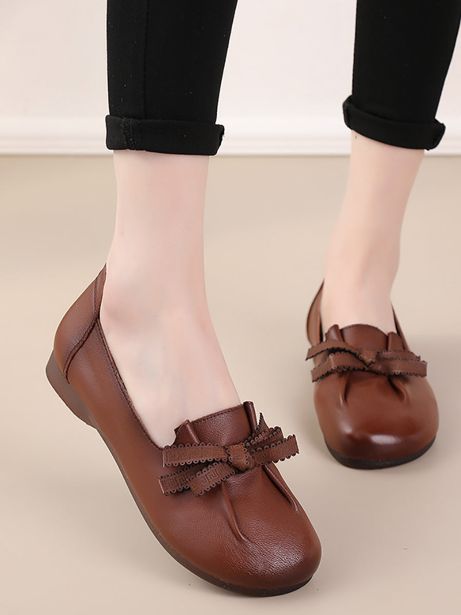 Melinda | Damen Sommer Leder Schuhe mit Schleife und Schlitz