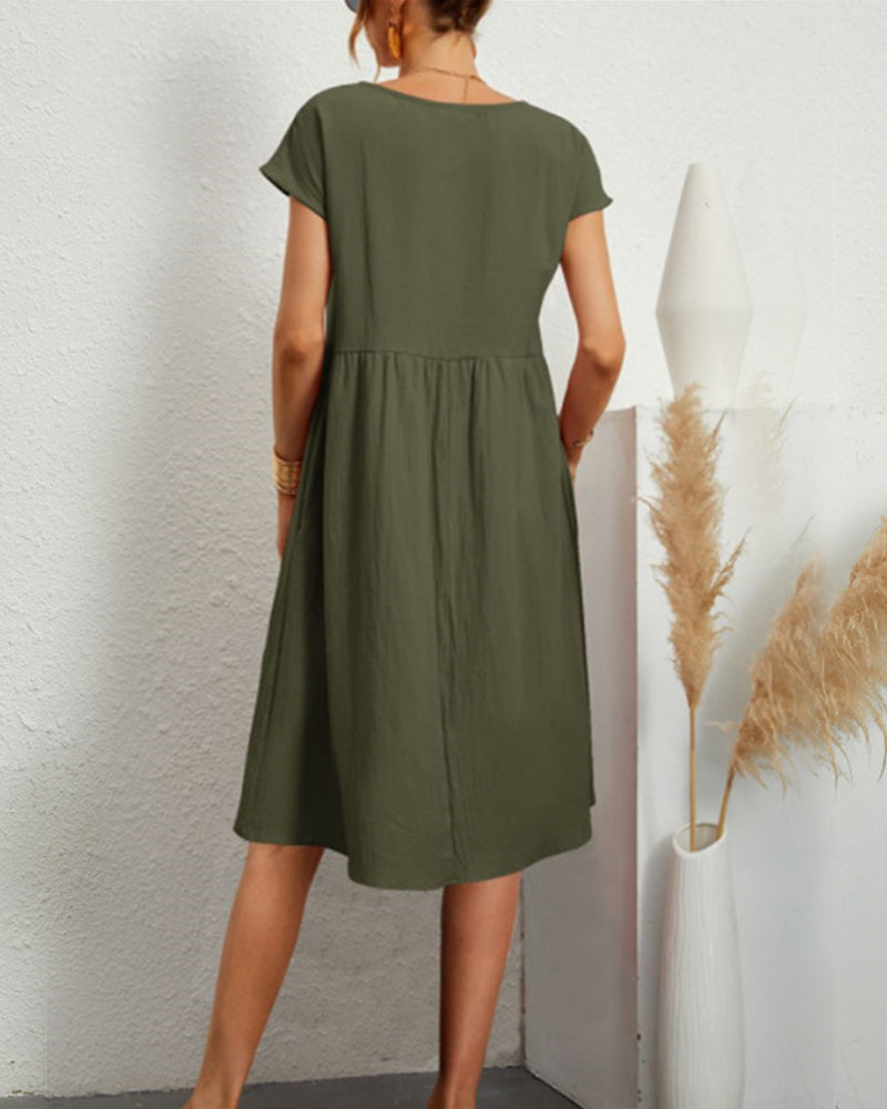 Paulina | Bequemes Midi-Kleid mit Rundhalsausschnitt & Taschen