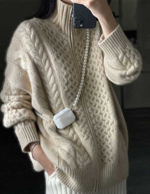 Damen Strickjacke | Hoher Halsausschnitt | Ultrazarte Feinstrick-Qualität