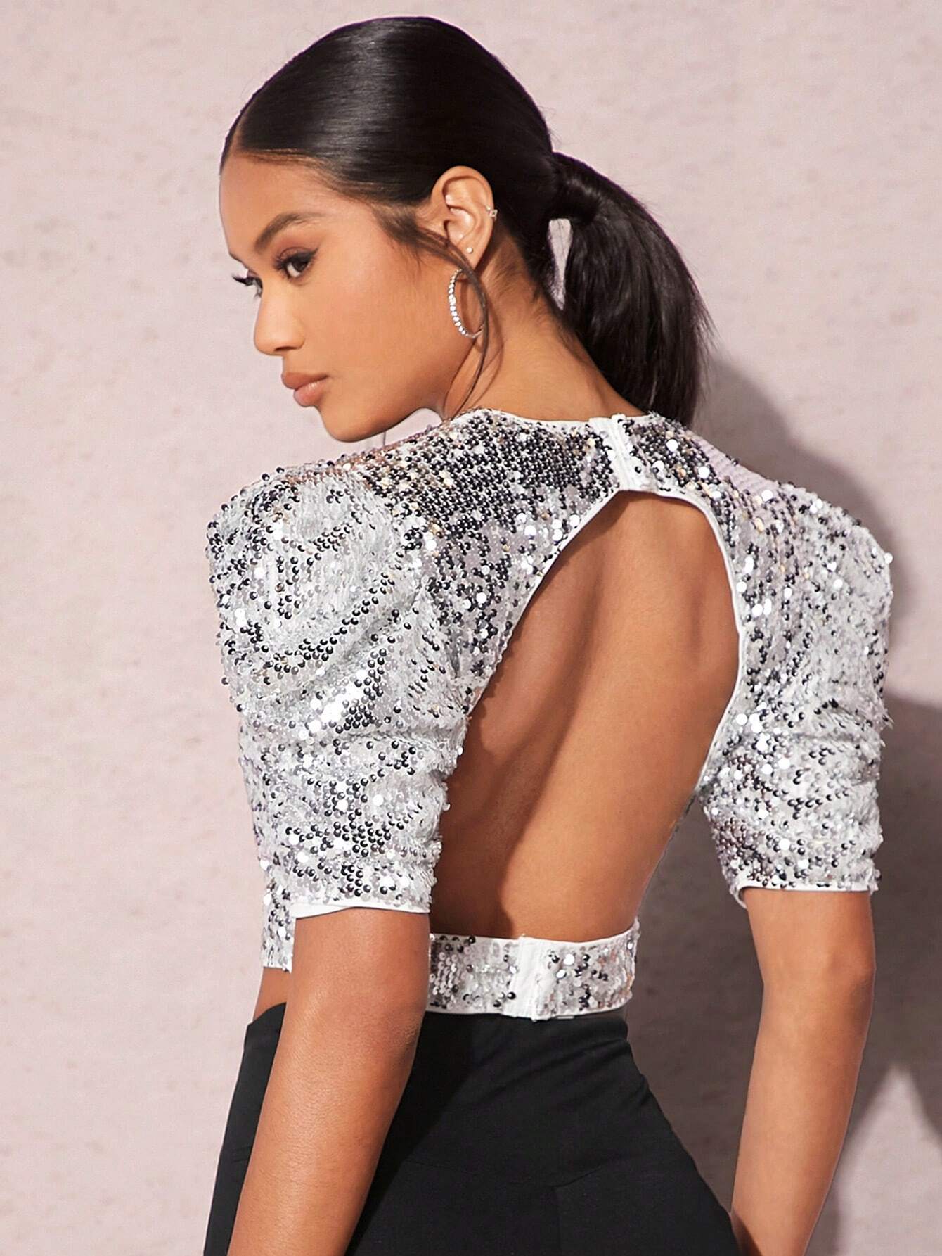 Clara | Pailletten Puffärmel Crop-Top