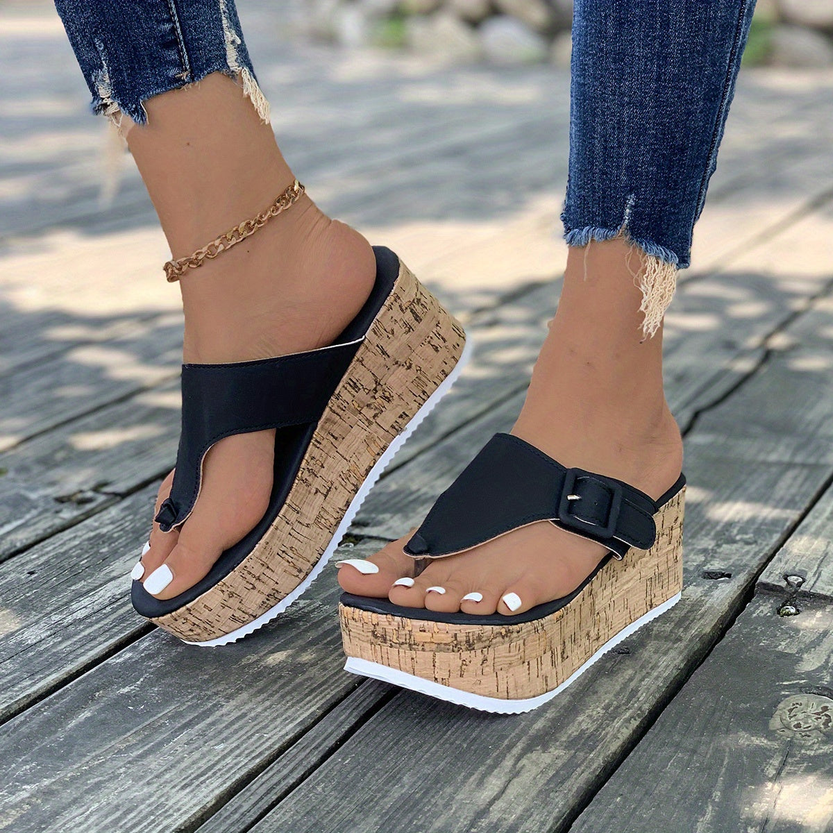 Veradisia | Weiße Korkkeilabsatz Sandalen