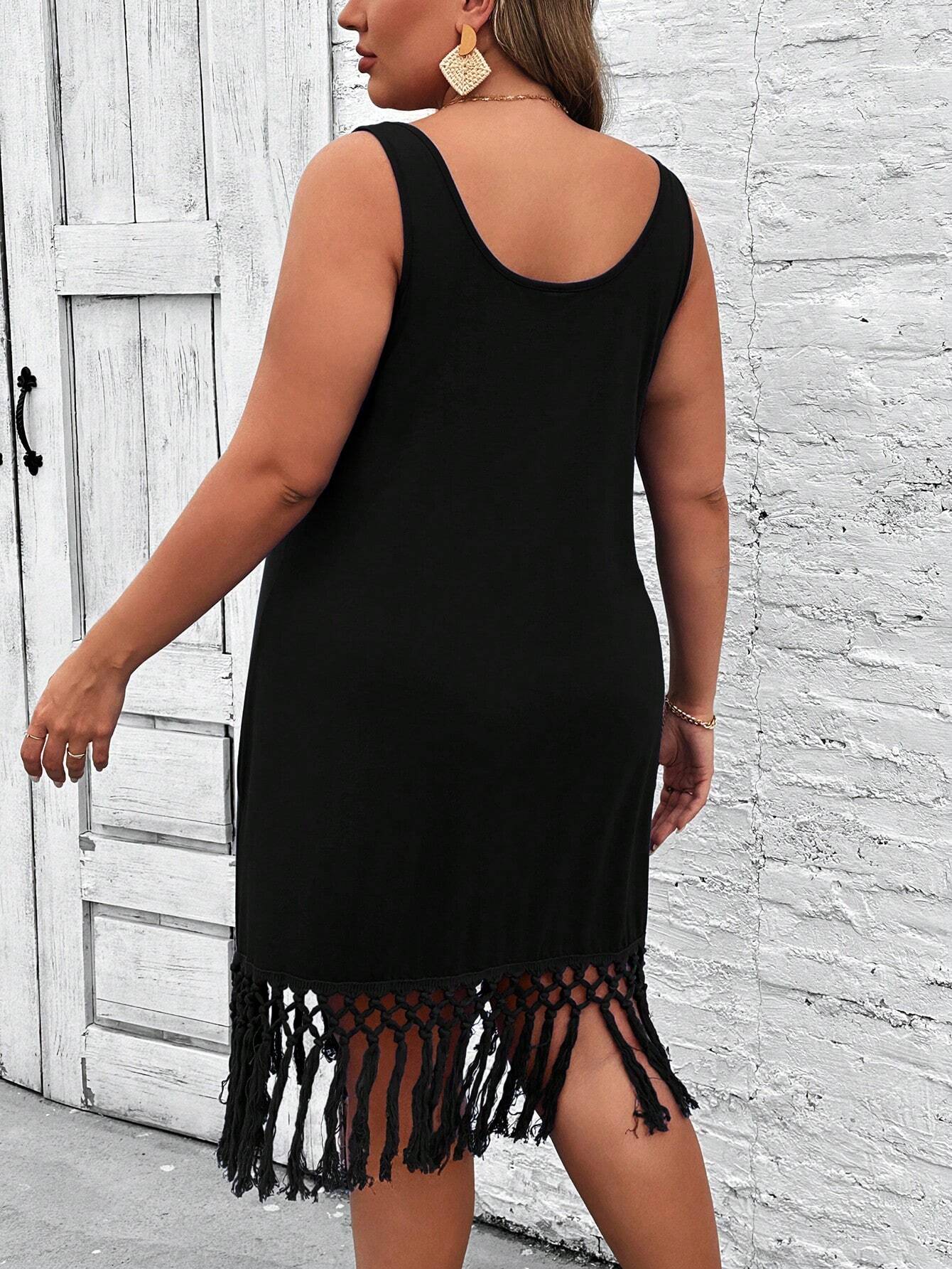 Ella-Ärmelloses Strickkleid mit blauer Quastendekoration