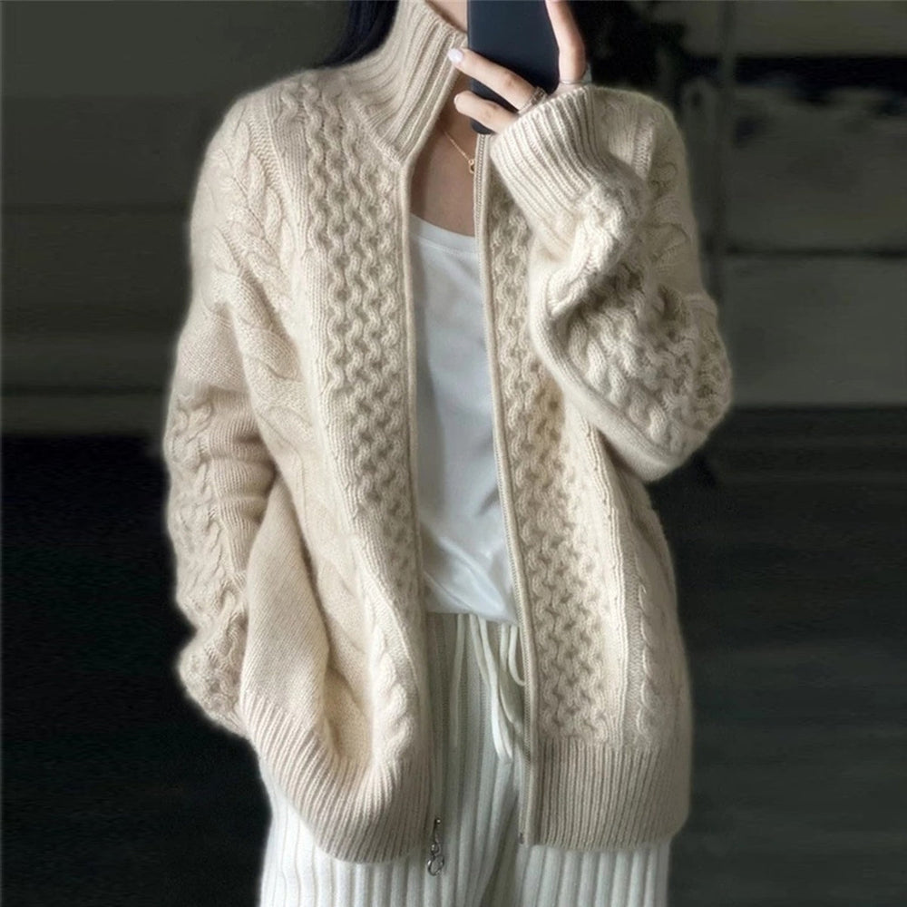 Damen Strickjacke | Hoher Halsausschnitt | Ultrazarte Feinstrick-Qualität
