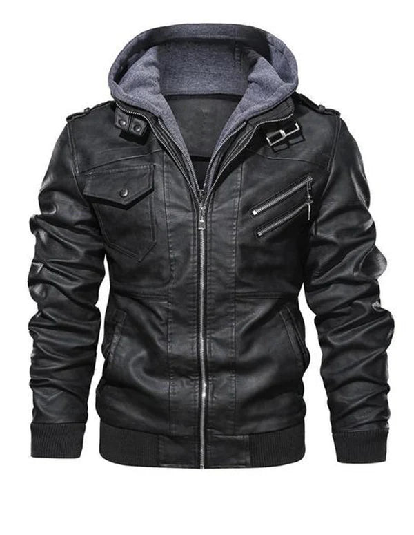 Prio | Stilvolle Premium Leder-Winter-Jacke mit Kapuze