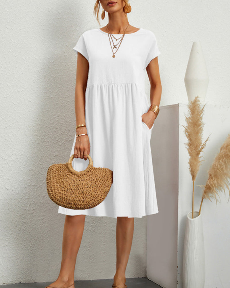 Paulina | Bequemes Midi-Kleid mit Rundhalsausschnitt & Taschen