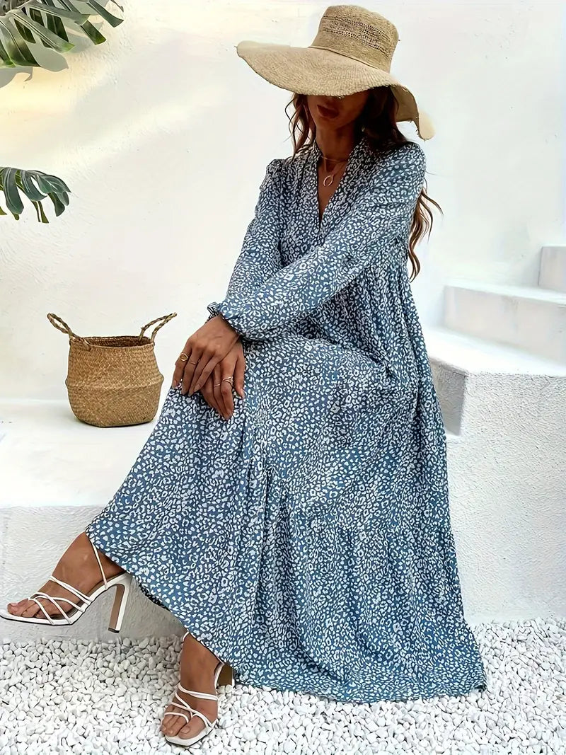 Frederique - Wildfeuer Boho-Leoparden Maxikleid