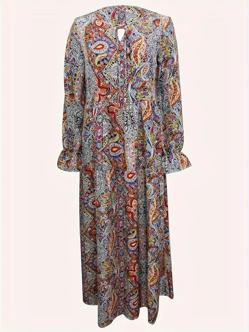 Elegantes Paisley Traum Boho Maxikleid mit Krawattenfront
