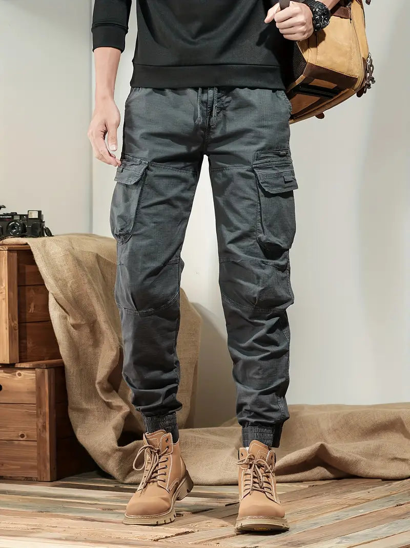 Her | Herren Solid Cargo-Hose mit Mehreren Taschen – Lässige Outdoor-Hose