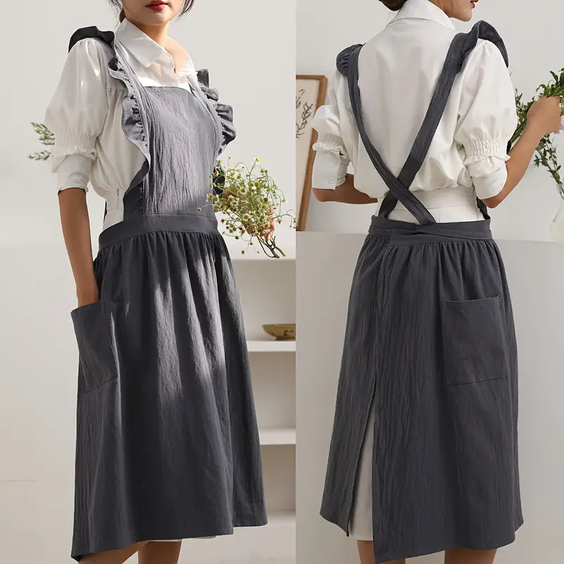 Zara | Schürze mit Rüschenriemen und Seitentaschen - Stilvolle und Funktionale Damen Schürze