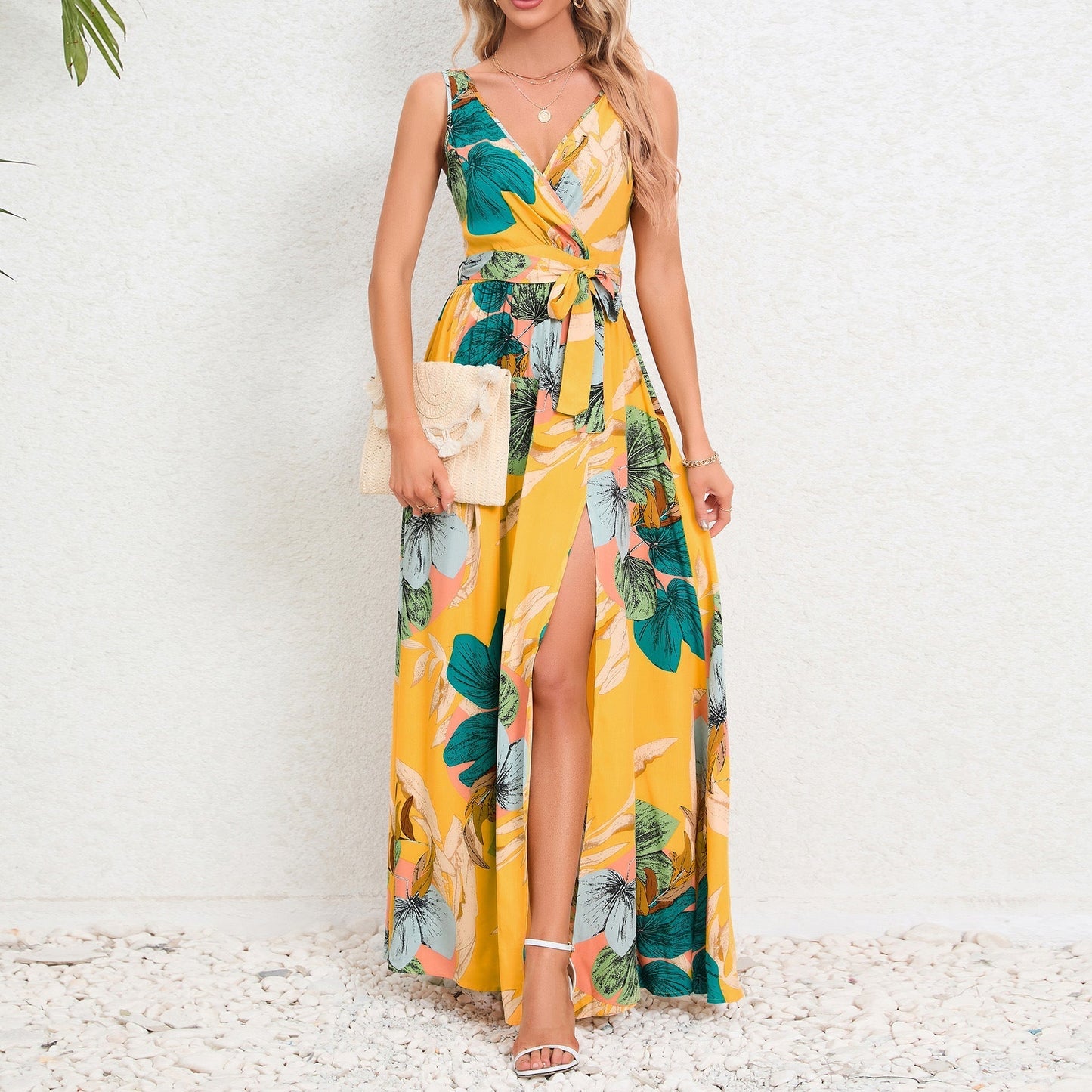 Soren | Sommerkleid mit Taille-Krawatten und Schlitz-Design