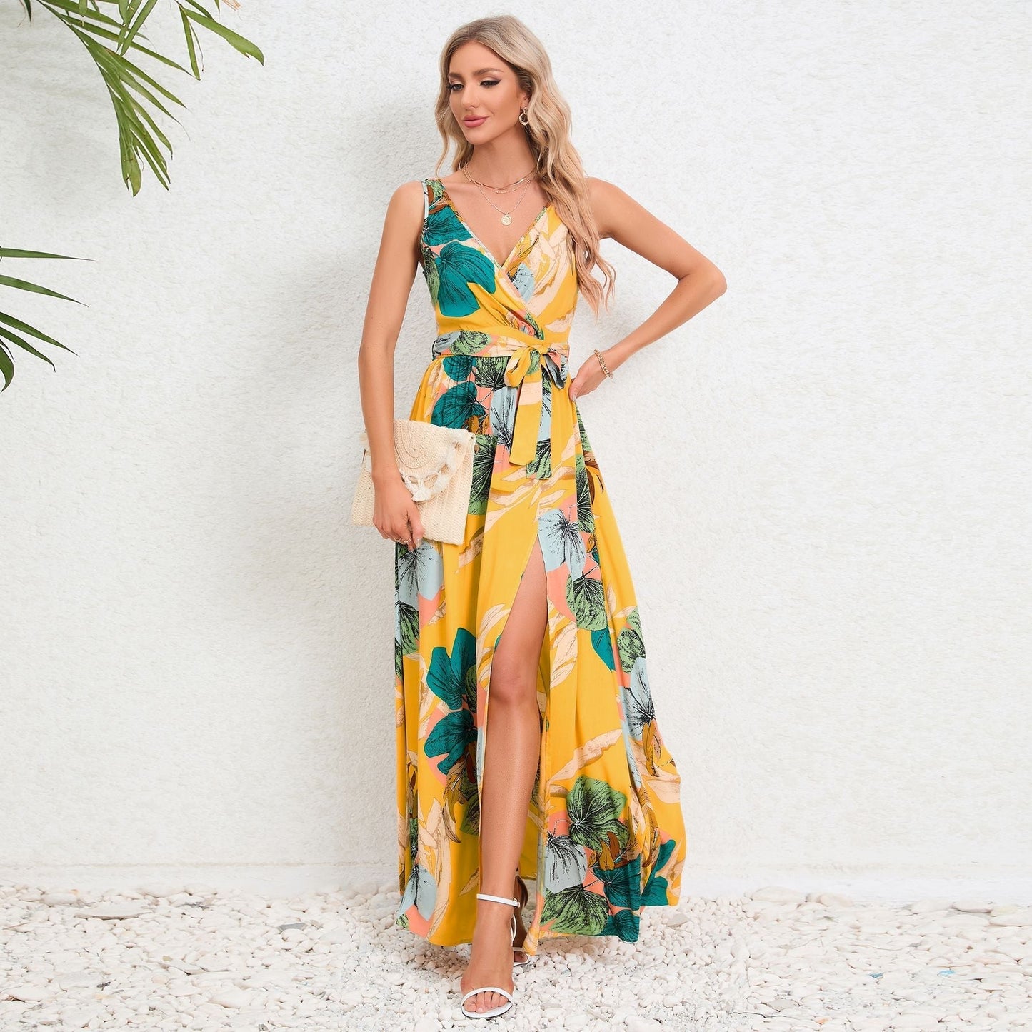 Soren | Sommerkleid mit Taille-Krawatten und Schlitz-Design