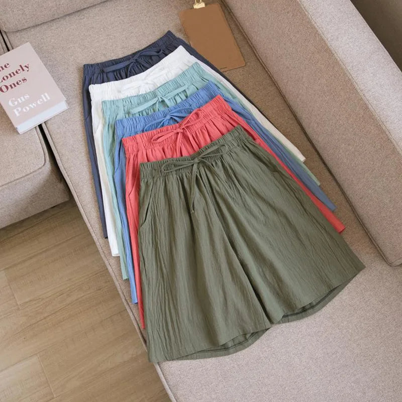 Celia |Leinen-Shorts mit elastischem Bund und weitem Bein