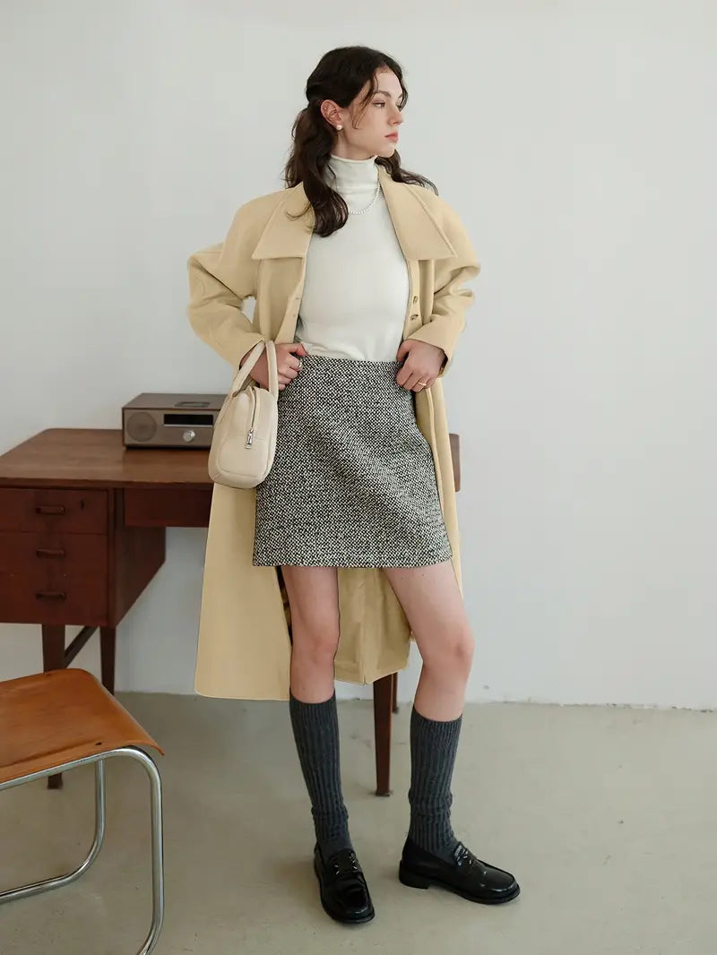 Schie | Schicker gelber Mantel aus Fleece-Mischung für Frauen - elegante lange Ärmel
