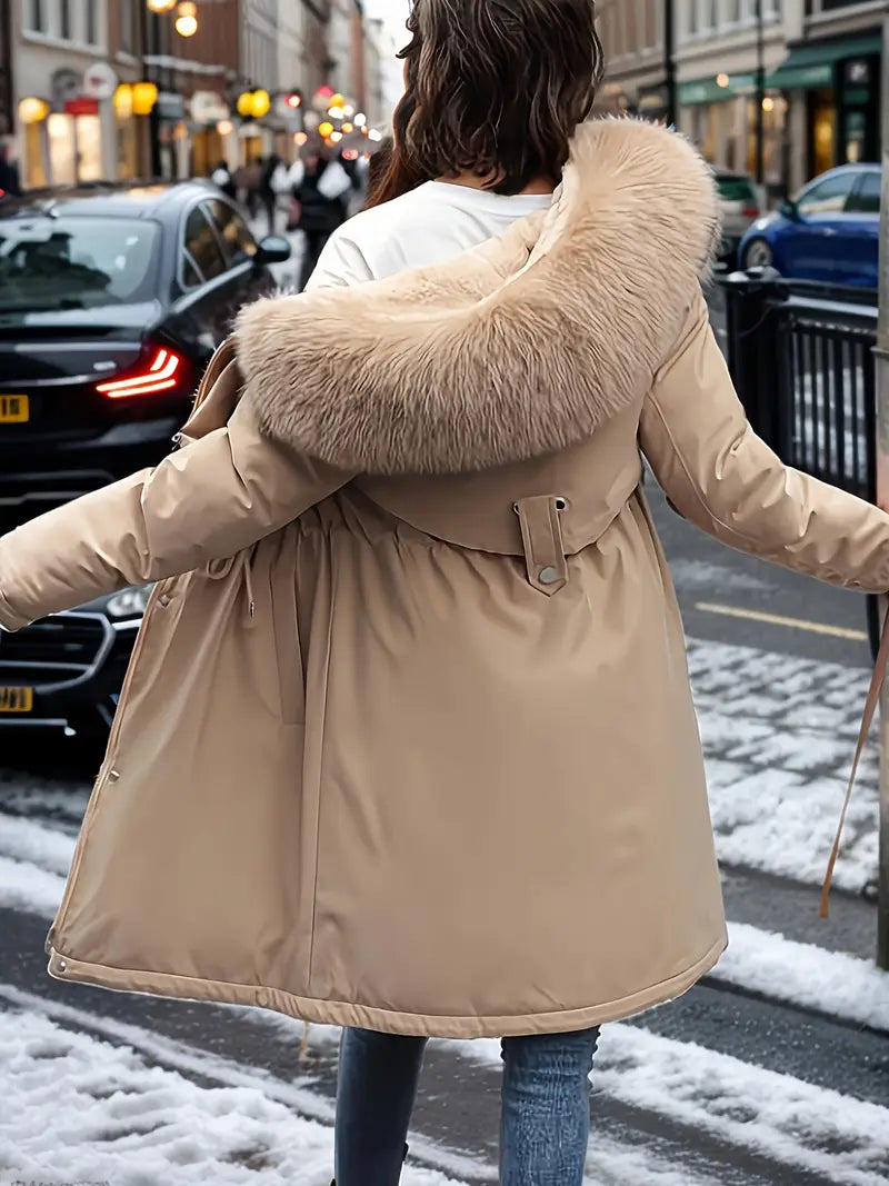 Foame | Damen Winterjacke – Fleece, Dicke Kapuze & Kunstpelz-Kragen