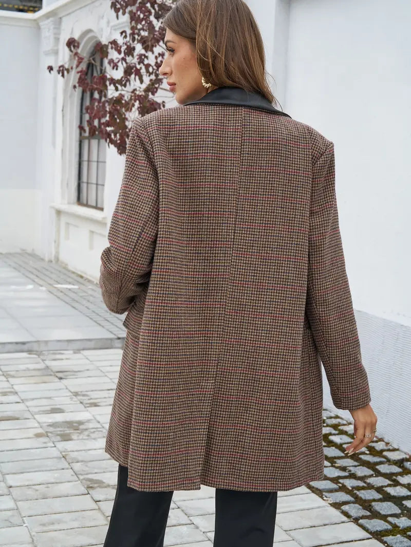 Eliy | Eleganter langer Mantel mit Hahnentrittmuster für Damen - Vintage-inspiriert