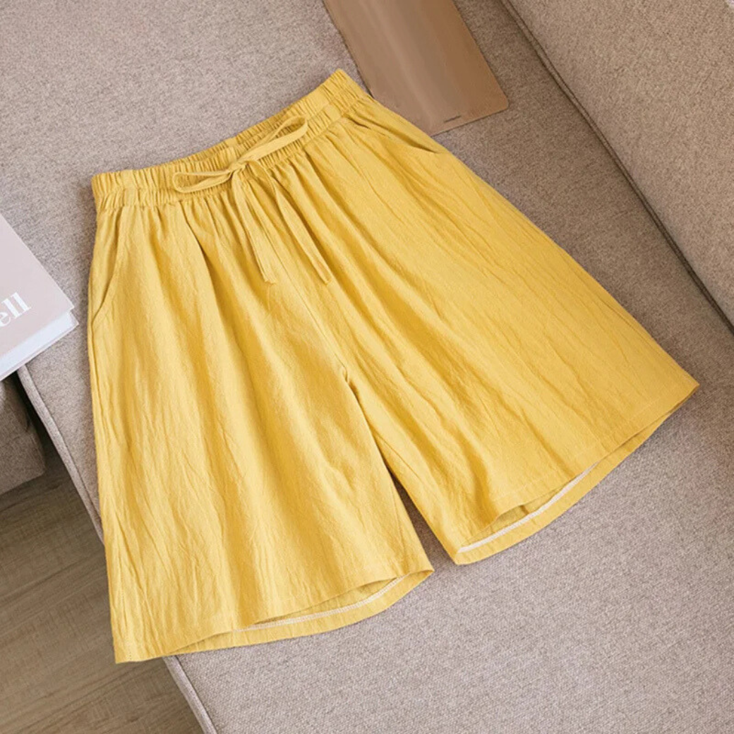 Celia |Leinen-Shorts mit elastischem Bund und weitem Bein