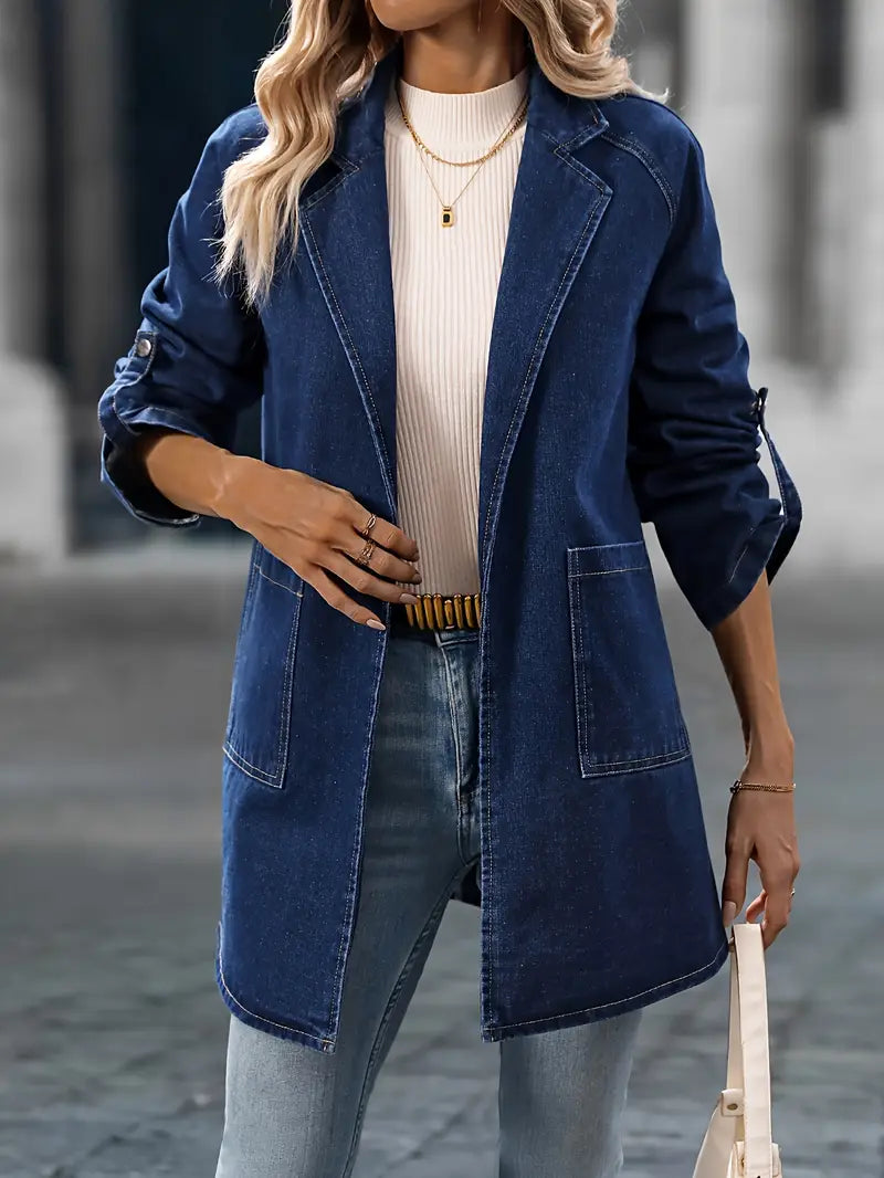 Jacke | Washed Blue Denimjacke mit Reverskragen – Langarm