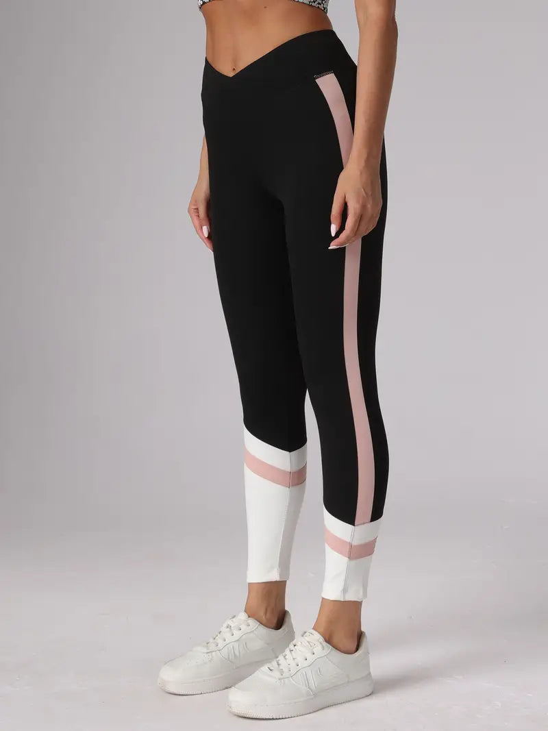 Gestreifte Seiten | Colorblock-Fitness-Leggings