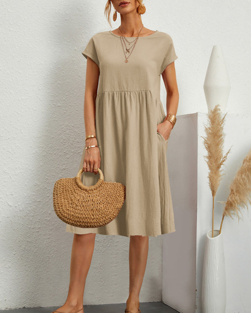 Paulina | Bequemes Midi-Kleid mit Rundhalsausschnitt & Taschen