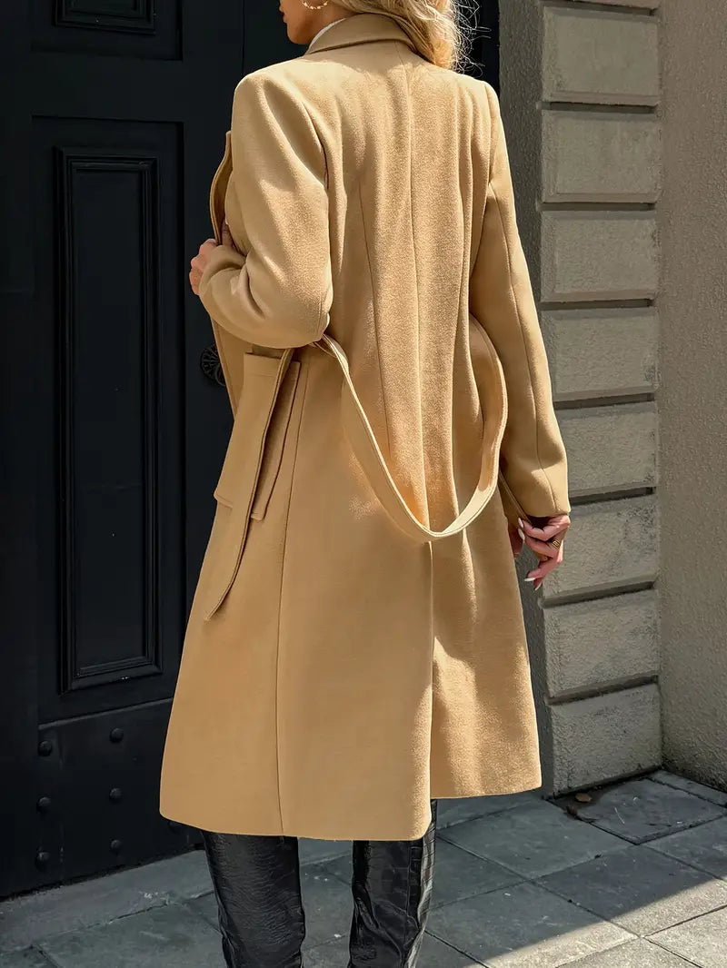 Kile | Eleganter langer Polyestermantel mit Gürtel – Einfarbig