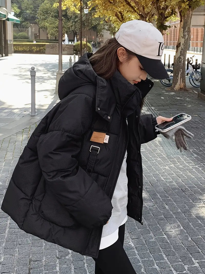 Asri | Kuschelige Winter-Pufferjacke für Frauen – lässig, einfarbig, langärmelig