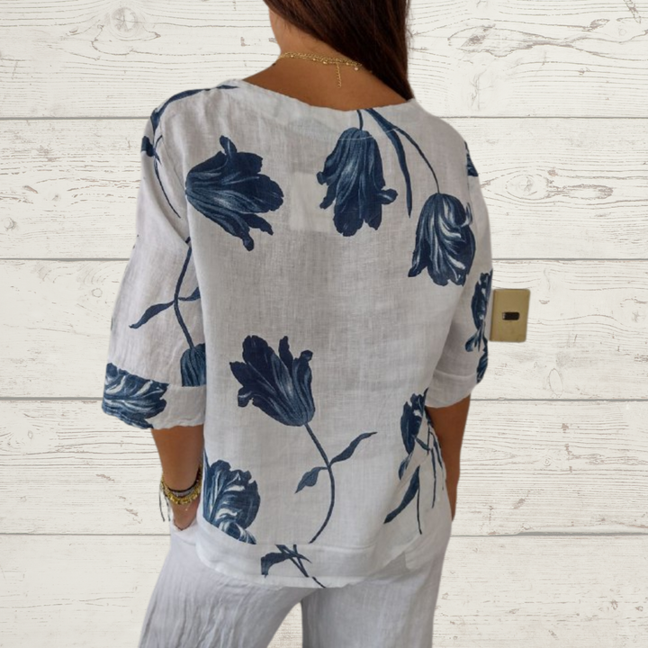 Elara - Botanische V-Ausschnitt Bluse