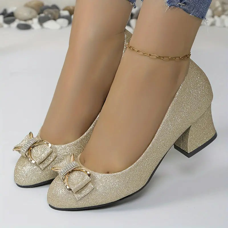 Farren | Glitzer Schleife Knoten Dekor klobige Absätze