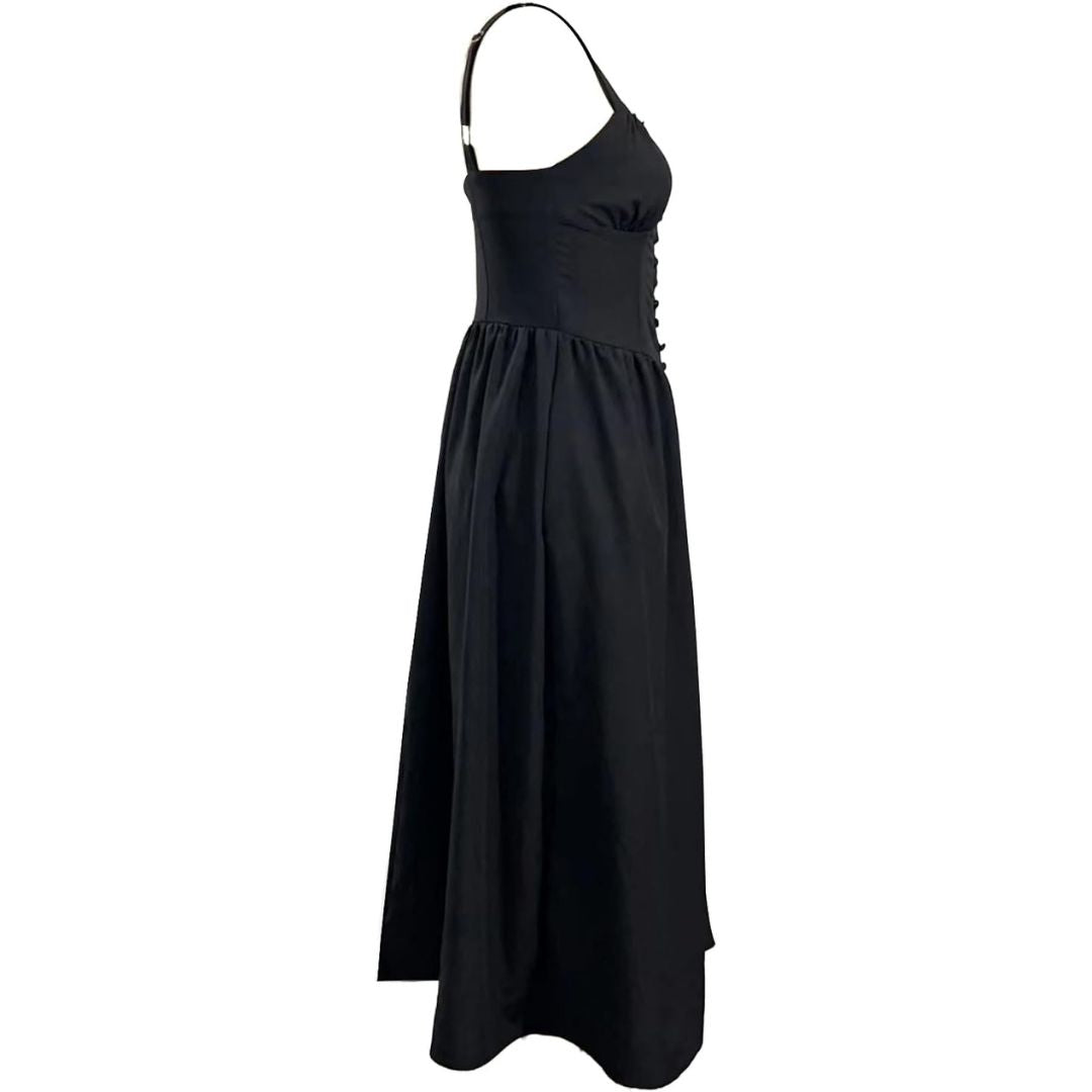 Eya | Schwarzes Midi-Sommerkleid