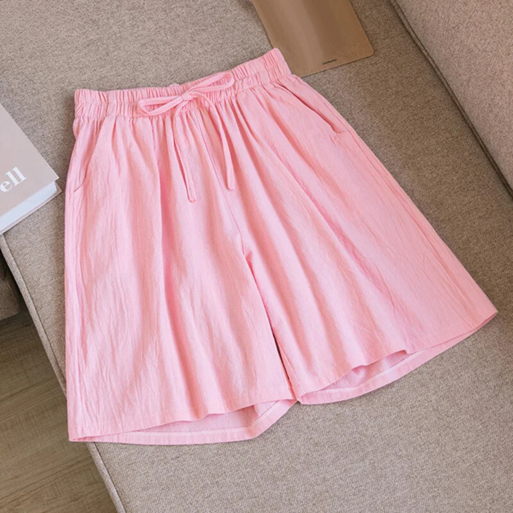 Celia |Leinen-Shorts mit elastischem Bund und weitem Bein