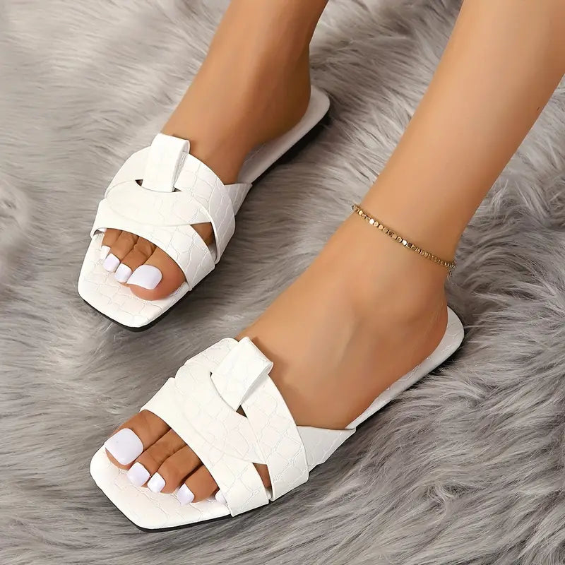 Lysarie | Solid Color Slide Sandalen, Casual Open Toe Flat Sommerschuhe