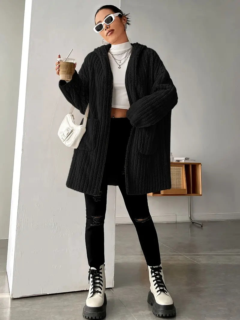 Kalessi | Damen Kunstpelz-Kapuzenmantel - 100% Polyester, Unifarben