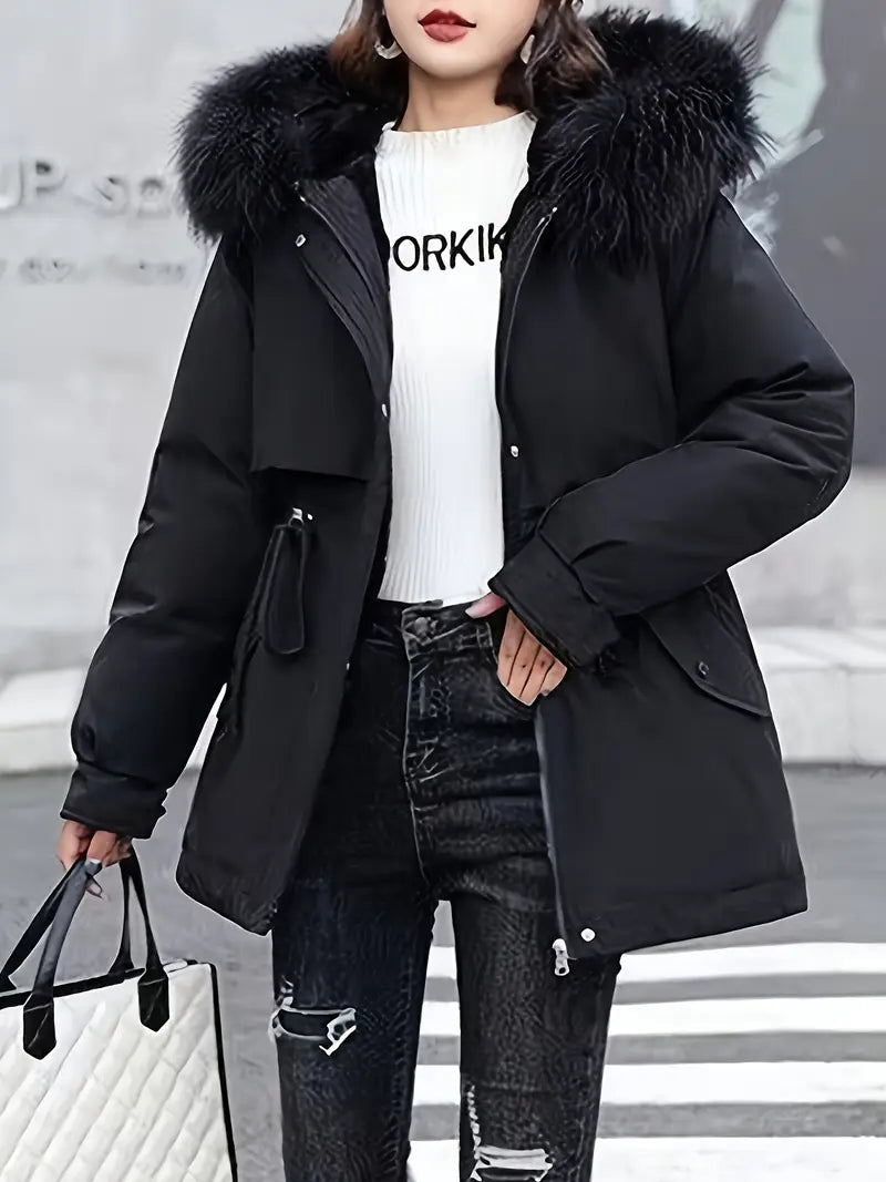 Erily | Schicker schwarzer Parka für Frauen – kuschelige, mit Fleece gefütterte, dicke Winterjacke