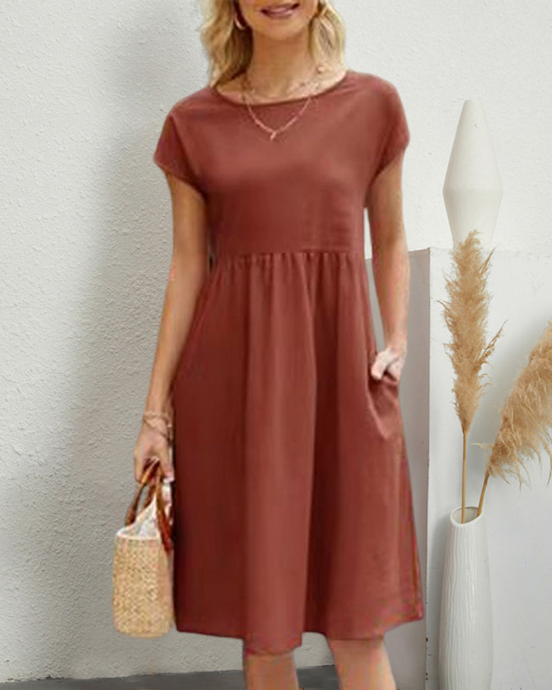 Paulina | Bequemes Midi-Kleid mit Rundhalsausschnitt & Taschen