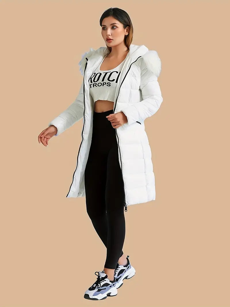 White | Damen Winterparka – Warm, gefüttert, Polyester, elegantes Design