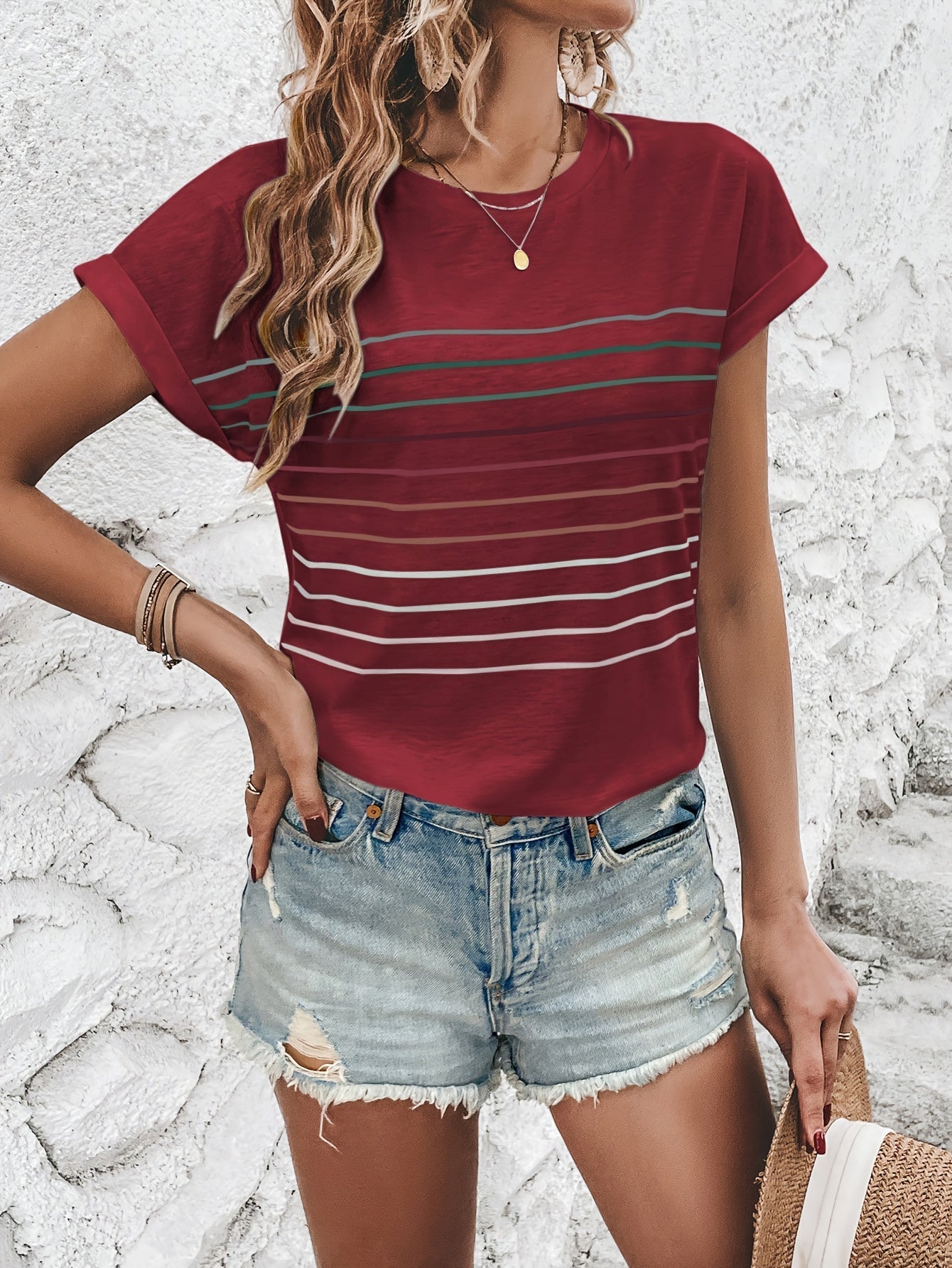 Shria | Weißes T-Shirt mit Streifen