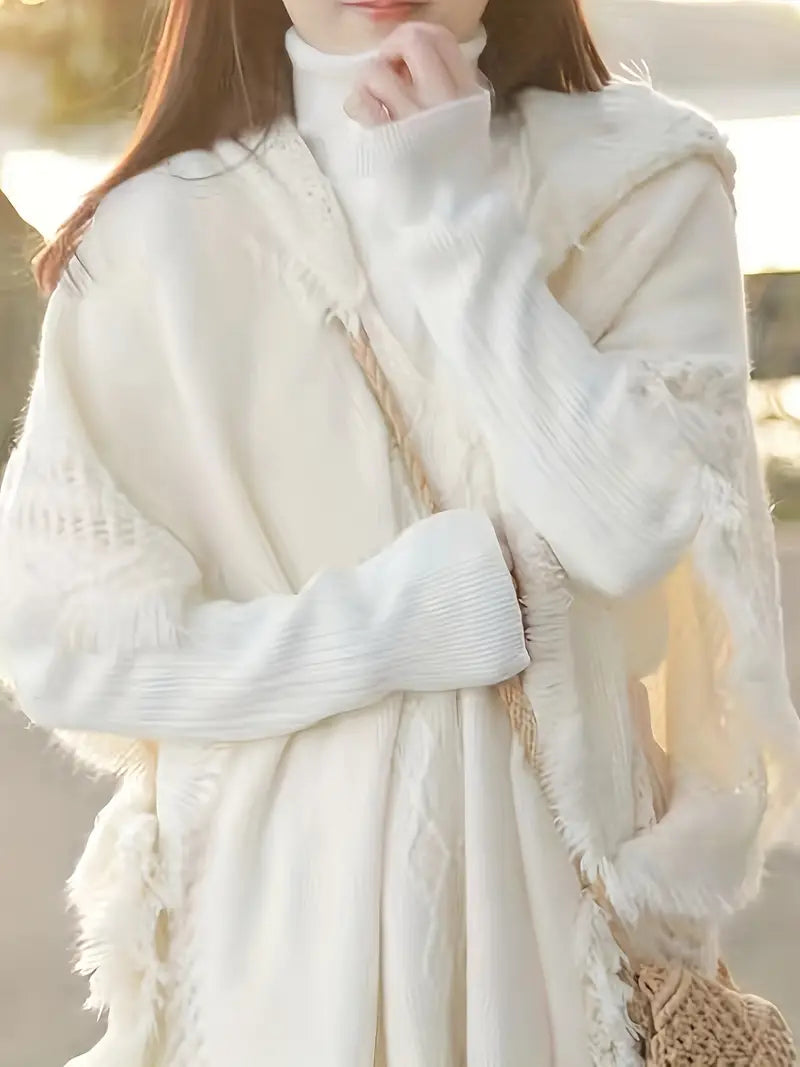 Sweaty | Hooded Cape Sweater mit Knöpfen – Elegant mit Quasten
